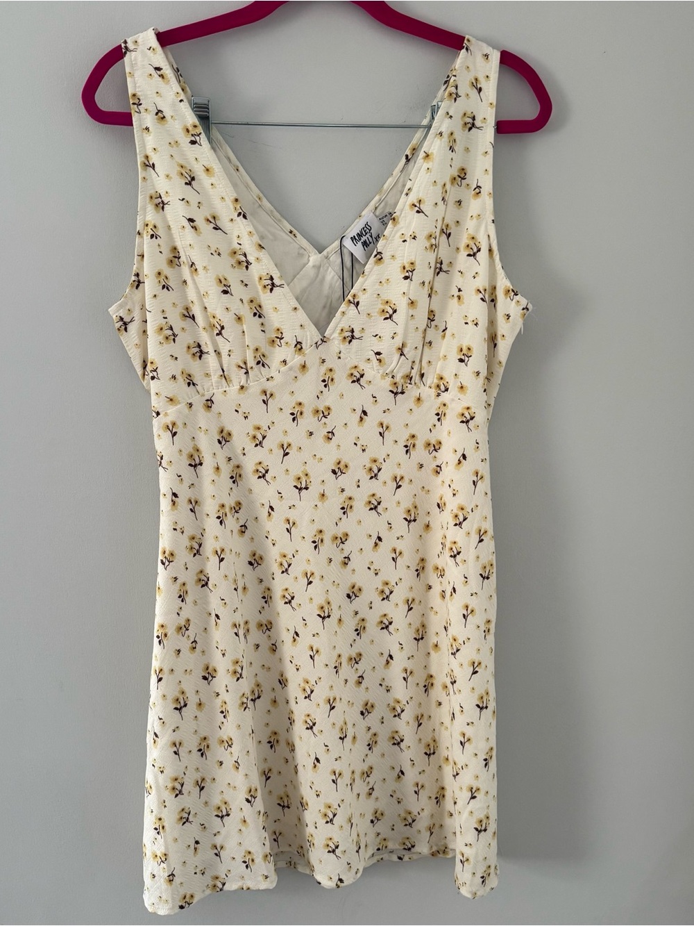 Princess Polly Nellie Mini Dress White/Yellow Floral V-Neck Dress